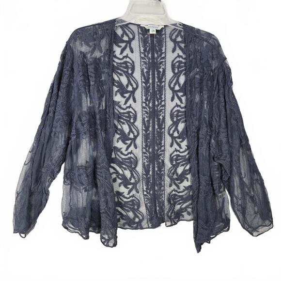 Sundance Other - Sundance Sheer Floral Lace Mesh Cardigan Blue Boho Kimono Wrap Shrug Large